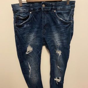 H&M Men’s Dark Blue Ripped Skinny Jeans